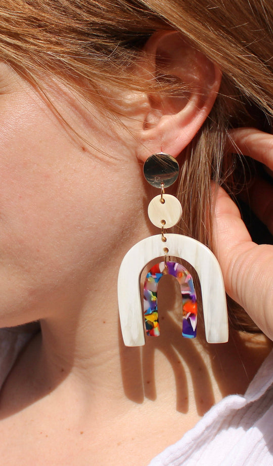Tiered Rainbow Mosaic Earrings